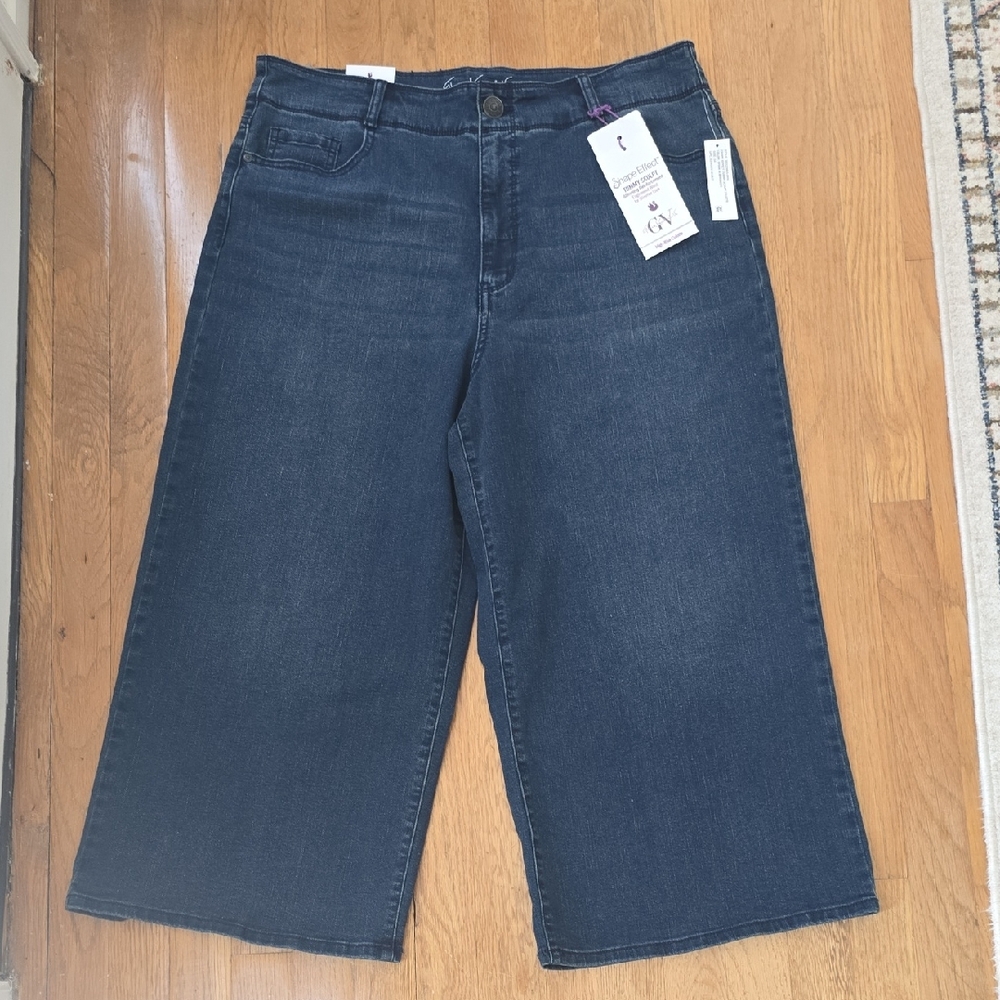GLORIA VANDERBILT BRAND WOMEN'S PLUS BLUE DENIM WIDE LEG JEANS SIZE 16